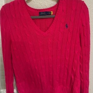 Ralph Lauren V-Neck Pink Cable Knit Sweater